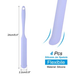 QUARKZMAN 4 Stück Silikon-Glas-Spatel, hitzebeständiger Marmeladen-Verteiler, nicht klebender Silikon-Schaber-Spatel mit langem Griff für Gläser, Flaschen (Hellviolett)