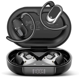 STECEi Open-Ear Headphones, Ultra Lightweight Comfortable Wireless Earbuds, 28 Hours Playtime, Clear Sound, Sports Headphones, Running, Yoga, Black