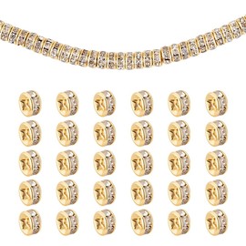 UNICRAFTALE 50 Stück Echte 18 Karat Vergoldete Klare Kristall Strassperlen Gerade Flanschperlen Goldene Flache Runde Strassperle Rondelle Kristallmetallperle Für Die DIY Schmuckherstellung
