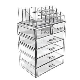 KEATON PRODUCTS Acrylic Makeup and Jewelry Organizer. Multilevel with Drawers and Removable Topper.