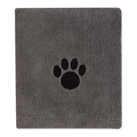 Bone Dry Pet Grooming Towel Collection Absorbent Microfiber X-Large, 41x23.5", Embroidered Gray