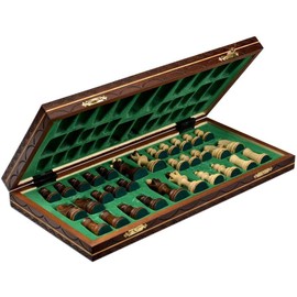 Handmade European Wooden Chess Set with Flowers, 16 Inch Board and Hand Carved Chess Pieces