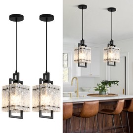 Modern Pendant Lights Kitchen Island 2 Pack Matte Black Pendant Lights Water Ripple Glass Square Pendant Lighting Over Island Hanging Pendant Light Fixtures for Kitchen Dining Room Hallway Foyer