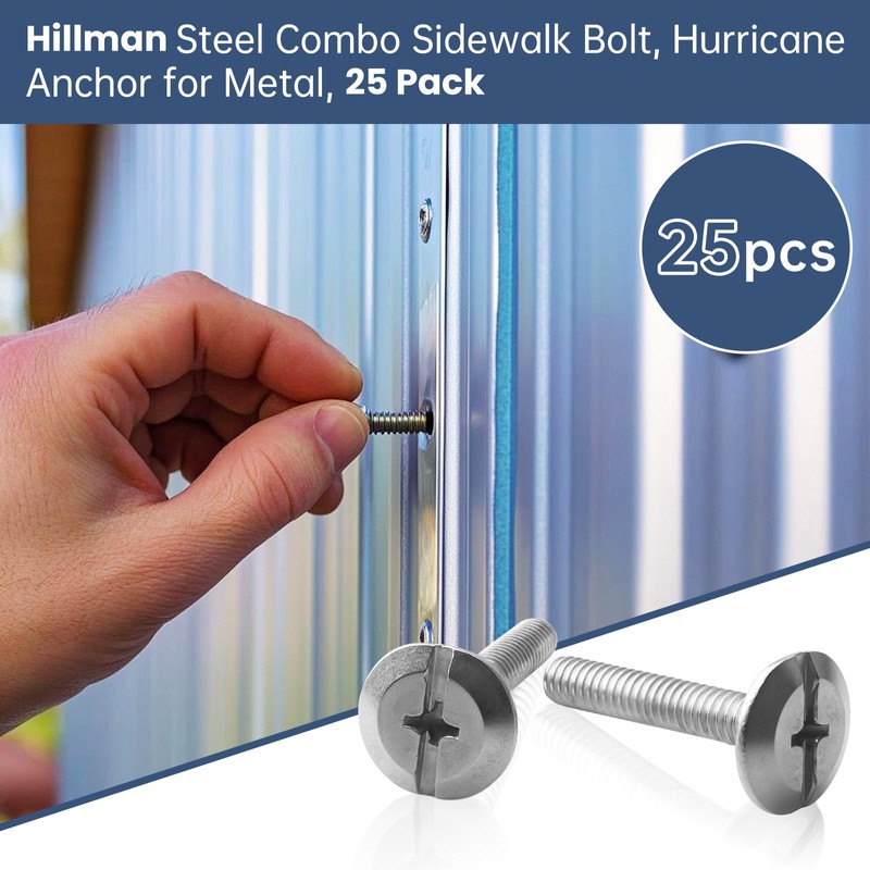 Combo Sidewalk Bolt, Hurricane Anchor for Metal, 25 Pack, 0.25”