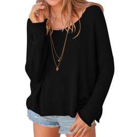 PRETTYGARDEN Women's Oversized Sweaters 2025 Casual Long Sleeve Scoop Neck Pullover Tops Loose Cozy Knit Fall Outfits(Black,Small)