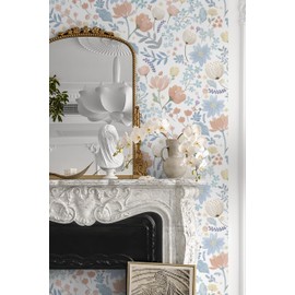 Yasinet Floral Peel and Stick Wallpaper Blue/Pink Floral Wallpaper Boho Colorful Contact Paper for Girl Bedroom Bathroom Cabinets Warterproof Removable Flower Wall Paper Vinyl 17.3"x78.7"