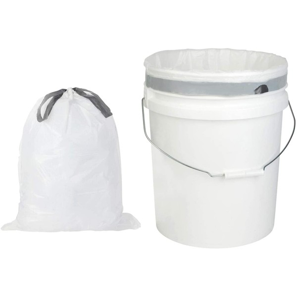 Plasticplace 5 Gallon Trash Bags │ 0.9 Mil │ White Drawstring Garbage Liners for Bucket │ 19" X 25" (100Count)