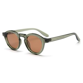 LIGOES Polarised Sunglasses Women Men Round Sunglasses TR90 Frame Retro Eyewear UV400, Green With Brown