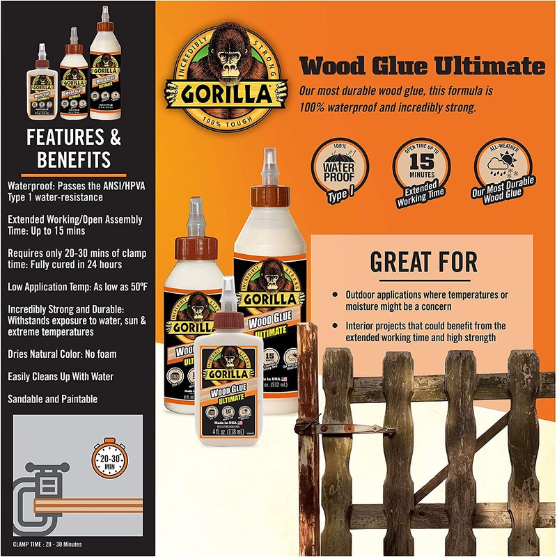Gorilla WG-U Wood Glue Ultimate: 4 oz. Bottle (White)