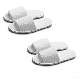 VASANA 2 Pairs Soft Open Toe Hotel Slippers White Spa Slippers for Women Men Spa Party Guest Hotel, White