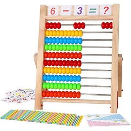Wooden Abacus for Kids Math, Educational Counting Toy with Counting Sticks and Number Alphabet Cards, Preschool Learning Toys Gift for Boys Girls Age 3+ Years Old