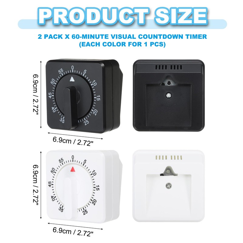 PATIKIL 60-Minute Visual Countdown Timer, 2 Pcs Mechanical Wind Up