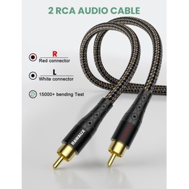RAWAUX 2 RCA Stereo Audio Cable 8M, 2 RCA Male to Male HiFi Subwoofer Cable Gold Plated Phono to Phono Y Splitter Cotton Braid for Home Cinema, HI-Fi System, Speaker, Amplifier