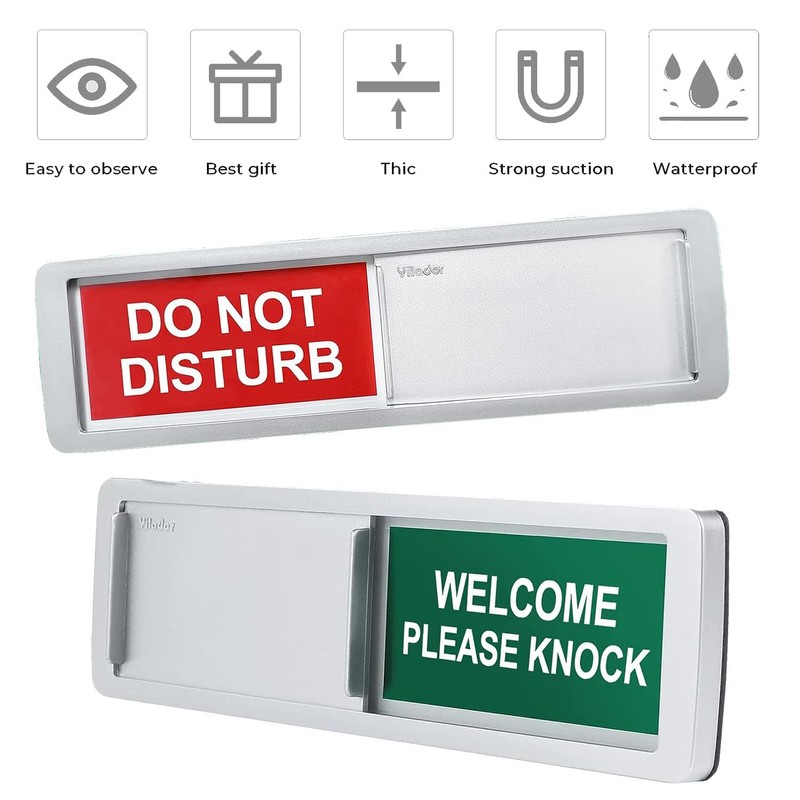 Pvieked Privacy Sign - Do Not Disturb/Welcome Please Knock, Silver