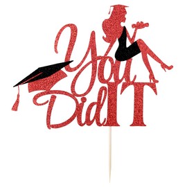 LVEUD - Decoración para tarta de graduación 2021 con purpurina para decoración de graduación 2021 (rojo)