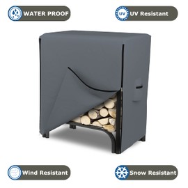 Covers & All Outdoor Firewood Log Rack Cover - 100% Waterproof Heavy Duty 12 Oz Patio Rack, Wood Holder Cover with Zipper Closure & Air Pockets (42" H x 48" W x 24" D, Grey)
