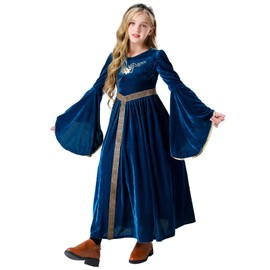 Faltern Renaissance Faire Dress Girls Medieval Costume Dress Kids Victorian Queen Princess Fuschia Outfit Robe Dress
