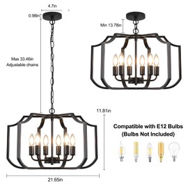 GEFOUN 21.6" Black Chandelier, 6-Light Geometric Dining Room Fixture, Modern Metal Chandelier Lighting for Farmhouse Living Room, Bedroom, Entryway, Kitchen Island