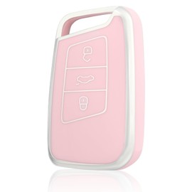 OFF WE GO Key Cover for VW Car Key Case for Volkswagen Golf Passat Alltrack Arteon Atlas Jetta Skoda Kodiaq Superb A7 3 Buttons TPU Car Key Protective Case Key Box Pink Silver