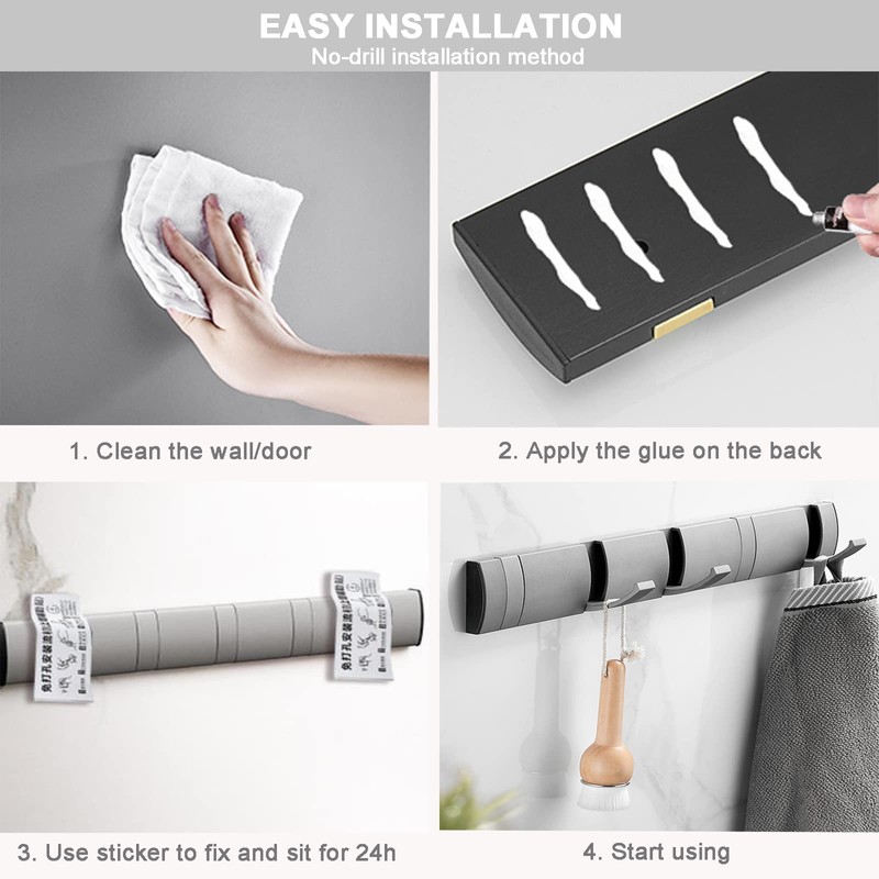 Coat Rack Wall Mounted with 3 Retractable Hooks, Heavy Duty