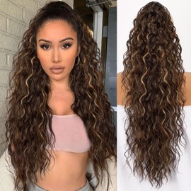 30 Inch Curly Claw Clip Ponytail Extension Highlight