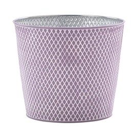 Napco Imports Embossed Diamond Pattern 6 x 7 Inch Lavender Metal Cache Plant Pot Cover with Removable Hard Plastic Liner