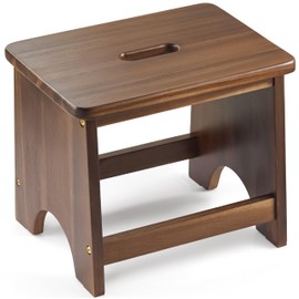 FANATU 13'' Wooden Step Stool, One Step Stool for Adults, Portable Heavy Duty Design with 550lbs Capacity, Nonslip & Durable Construction (Rich Walnut, 13in Height)