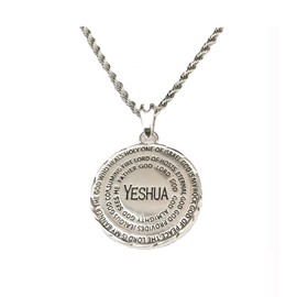 Shofars From Afar Hebrew & English Yeshua Silver Names of God Medallion Necklace - chain included