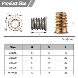 HXJDAM Pack of 25 Screw Nuts M8 x 20 mm, Threaded Insert Wood, Galvanised Screw Nuts M8 Screw-In Sleeves, Hexagonal Threaded Sleeve, Screw Thread Nuts for Wooden Furniture