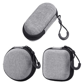 3 Portable Hard Shell Headphone Cases in Grey Over the Ear, Perfect for Storing Earbuds, Cables, Keys, Memory Cards and Small Items, Headphone Storage Box