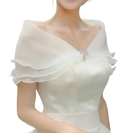 SamHeng Tulle Wedding Shawl Wrap for Women Lace Evening Cape Bridal Shoulder Covers up Scarf for Dress Prom Party Open Front Summer Wedding Dress Bolero Cardigans Elegant Capelets for women(White)