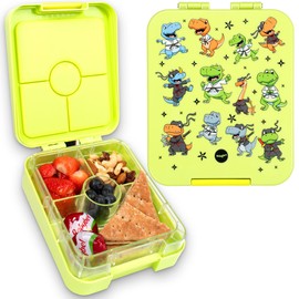 Fringoo - Bento Box - Lunch Box - Leak-Proof, 650ml Capacity, 4 Compartments, BPA-Free, BPA-Free, Green Ninja Dinsosaur Design
