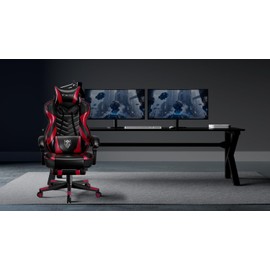Vonesse Gaming Chair, Big and Tall Gaming Chair with Footrest and Massage, Gaming Chairs for Adults with Lumbar Support, Ergonomic High Back Computer Chair with Pocket Spring Cushion (Red/Black)