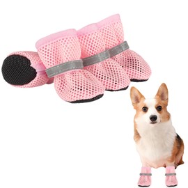 Summer Mesh Dog Shoes, Pack of 4 Breathable Paw Protection, Dog Shoes, Non-Slip Dog Shoes for Hot Summer Floors, Summer Adjustable Dog Boots for Small Dogs (Pink, S)