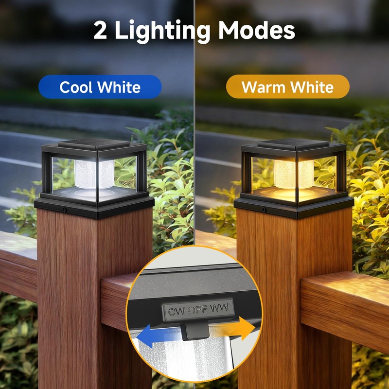 FOLKSMATE Solar Post Cap Lights 12 Pack, 2 Lighting Modes