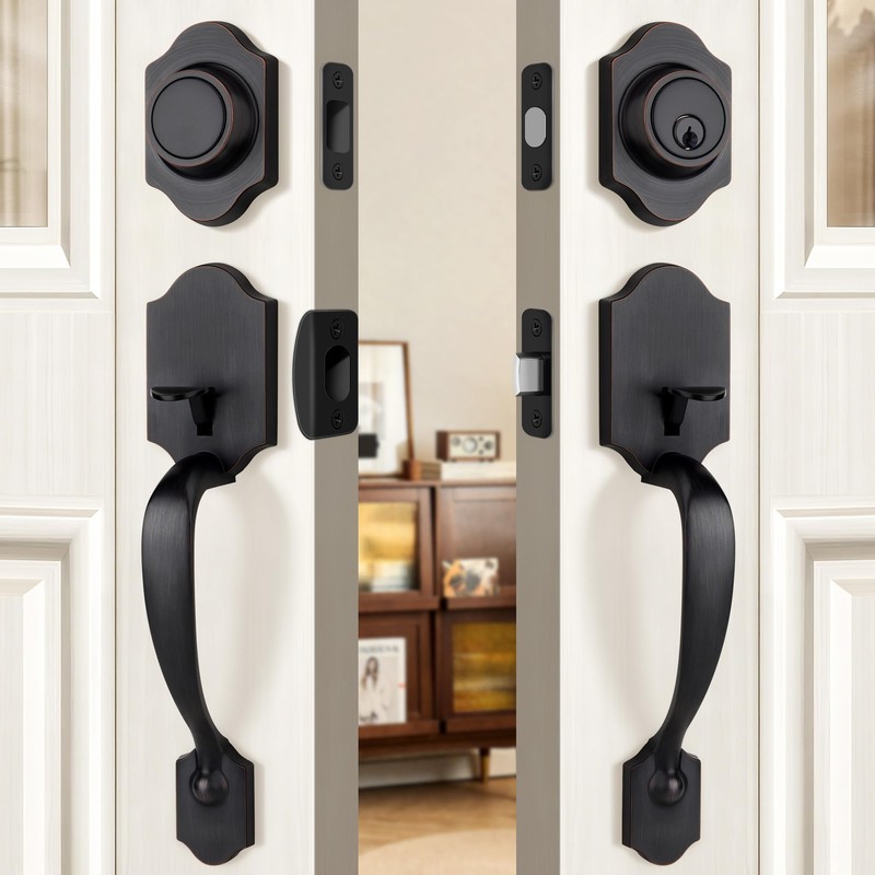 Gaurqiah Double Front Door Handleset with Deadbolt – Oil-Rubbed Bronze