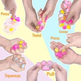 Taba Squishy DIY Toy Set ,4PCS Cat Paw Squeeze Toys and 4PCS Cat Keychain and DIY flashlights ,Cute Squishies,Sticky Fur Ball,Jelly Paw Squishy Funny Fidget Toys Novelty Things Suitable for Adults