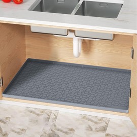 Under Sink Mat for Kitchen, Silicone Waterproof Liner, Flexible Organizer Tray with Drain Hole, 3.3 Gallons Capacity, Easy to Clean