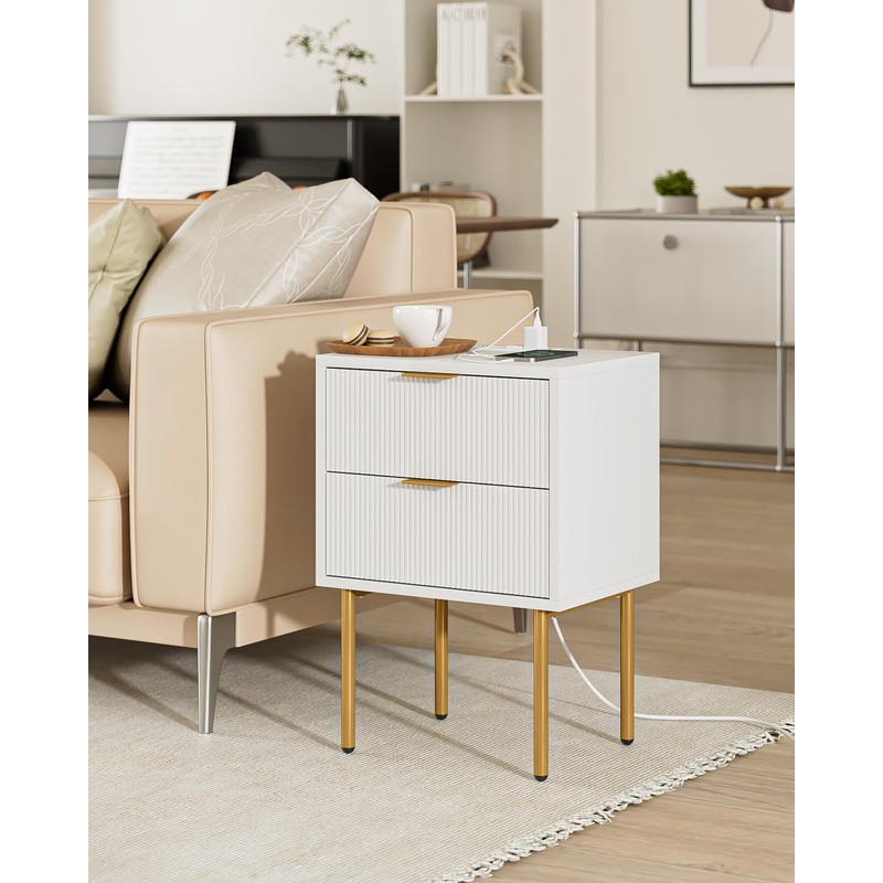 AEPOALUA Nightstand,Small Bedside Table with Gold Frame,Morden Night Stand with