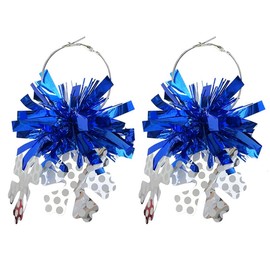 twinkle eye Hanukkah Earrings for Women Menorah Dove Star of David Metallic Glitter PomPoms Hoop Earrings Chanukah Earring Jewish Hanukkah Cheerleader Holiday Jewelry-Blue White
