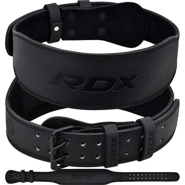 RDX Training Belt, Weightlifting Belt, WBS-4RB, WBS4FB, Power Belt, Leather, Genuine Leather, Cowhide Leather, Black, Adults, Men, Women (Full Black, Medium)