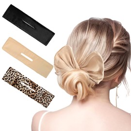 3 Pieces Deft Hair Bun Maker for Twister - Lazy Hair Curler Deft Bun Fashionable Colors Bow Maker, Cute French Twist Easy Bun Hair Bun Maker for Women & Girls Hairstyle (Black, Navy, Leopard)