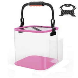 ASPALAND Transparent Water Pumping Bucket, Foldable, Rope Included, Side Pockets, Mesh Lid, Zipper, 9.4 inches (24 cm), Bakkan (Pink)