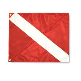 Dive Flag 20" x 24" with 4 Ft Pole for Boat T-Top or Rocket Launcher Rod Holder Mount 48" Fiberglass Flagpole with Foam Grip and Gimbal Butt Cap and Bungee Retainer used for Diving, Scuba, and Spearfishing