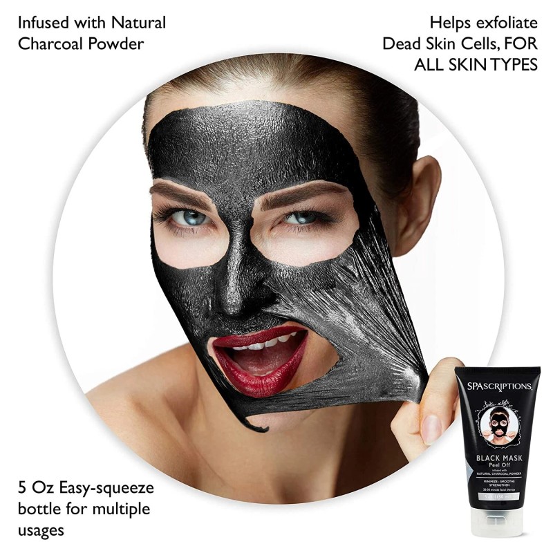 SPASCRIPTIONS BLACK MASK PEELOFF CHARCOAL POWDER MINIMIZE SMOOTHE STRENGTHEN 5oz