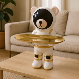 Dosker Astronaut Bear Gifts Key Holder Candy Dish Tray Home Decor Resin Butler Statue Key Bowl Entryway Table Sculpture Dining Table Decor Office Small Object Tray (White)