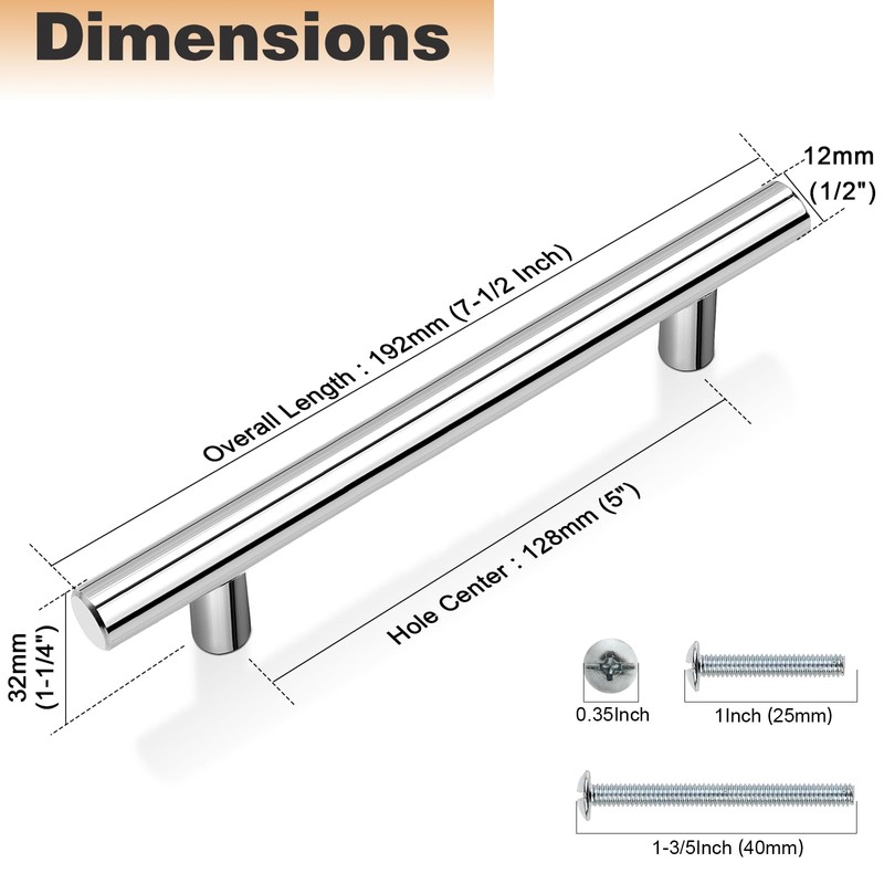 Probrico Polished Chrome Cabinet Handles 5 Inch Hole Centers, Kitchen