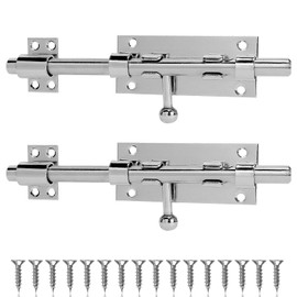 EFUTURETIME 2 x Door Bolt Sliding Bolt 20 cm (8 Inch) Bolt Bolt Solid Stainless Steel Bolt Lock Gate Bolt Push Bolt with 16 Screws for Indoor and Outdoor Use, Silver