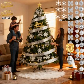 HERFLOS INTERACTIVO - Árboles De Navidad 2.2m Verde Pino Artificial Y 38 Adornos De Navideñas Luz Con 8 Modos 1300 Ramas Es Plegable Fácil De Armar