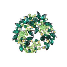 Alilang Emerald Green Crystal Rhinestone Floral Wreath Brooch Pin